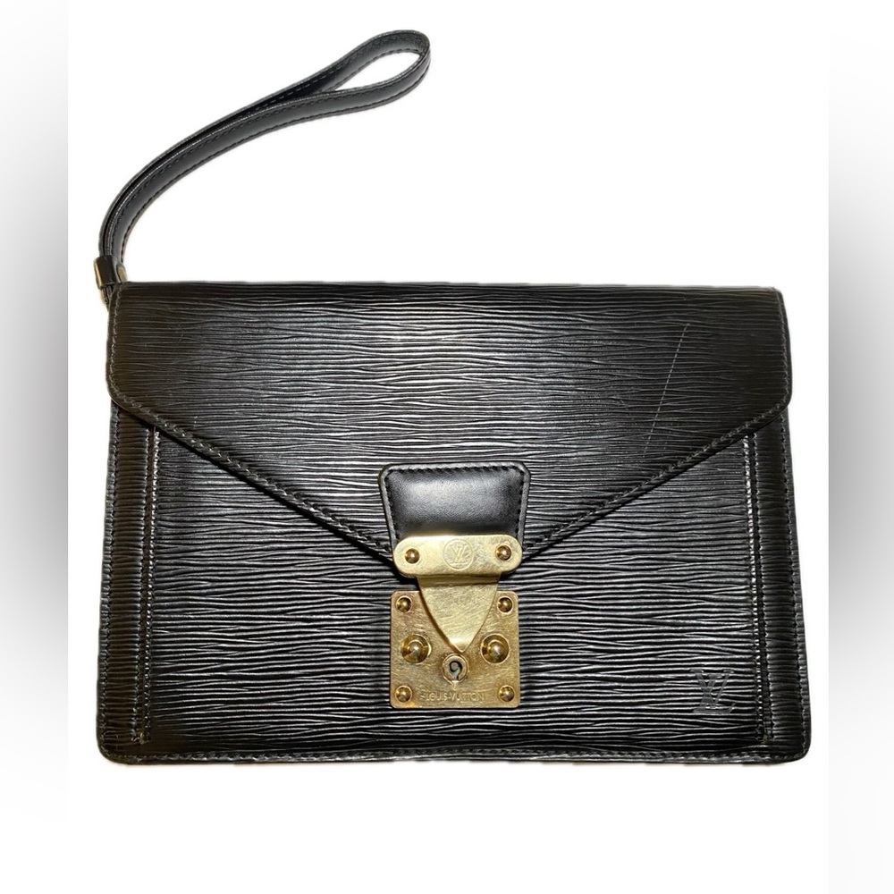 LOUIS VUITTON😍 Epi Pochette Sellier Dragonne Clutch Black - Picture 1 of 6